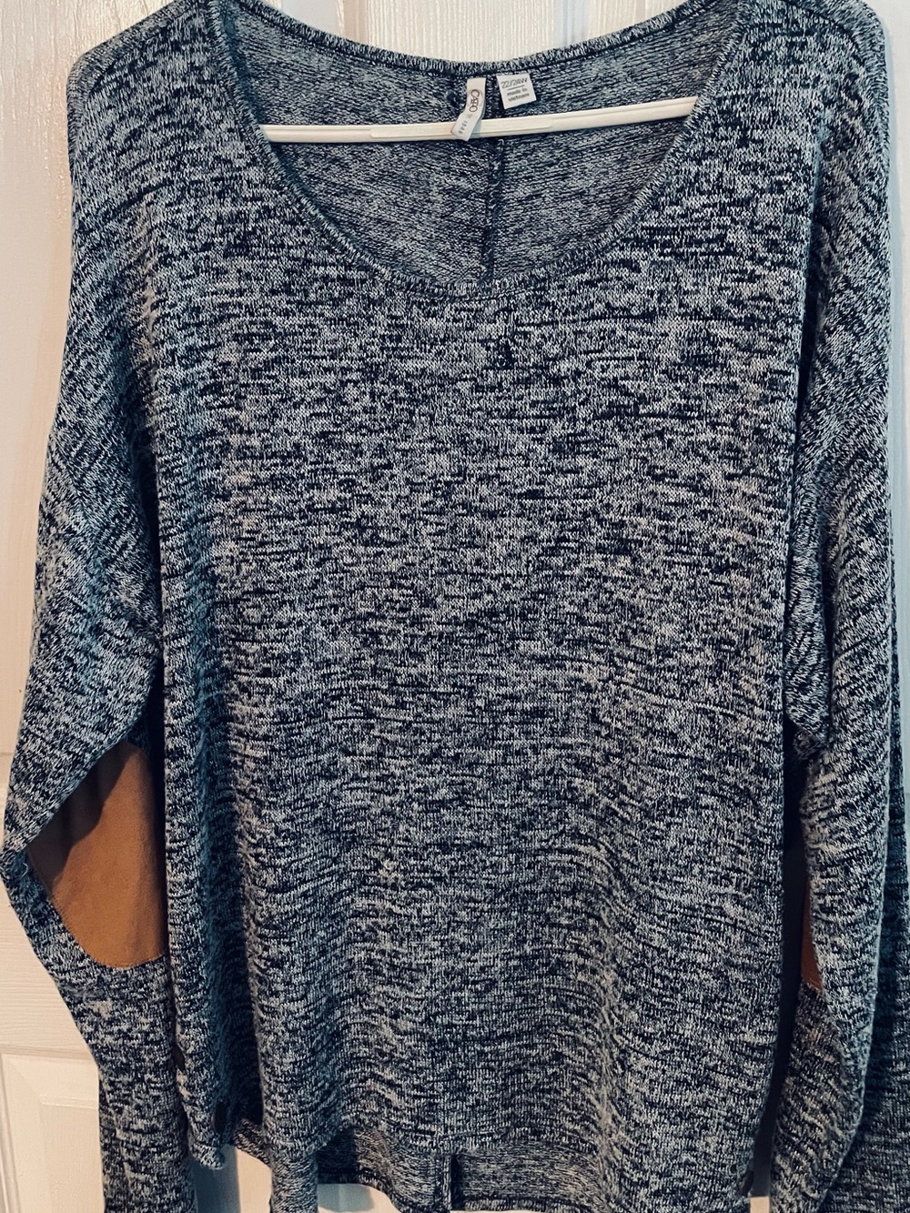 Cato Marled Gray Knit Long-Sleeve Top with Elbow Patches
